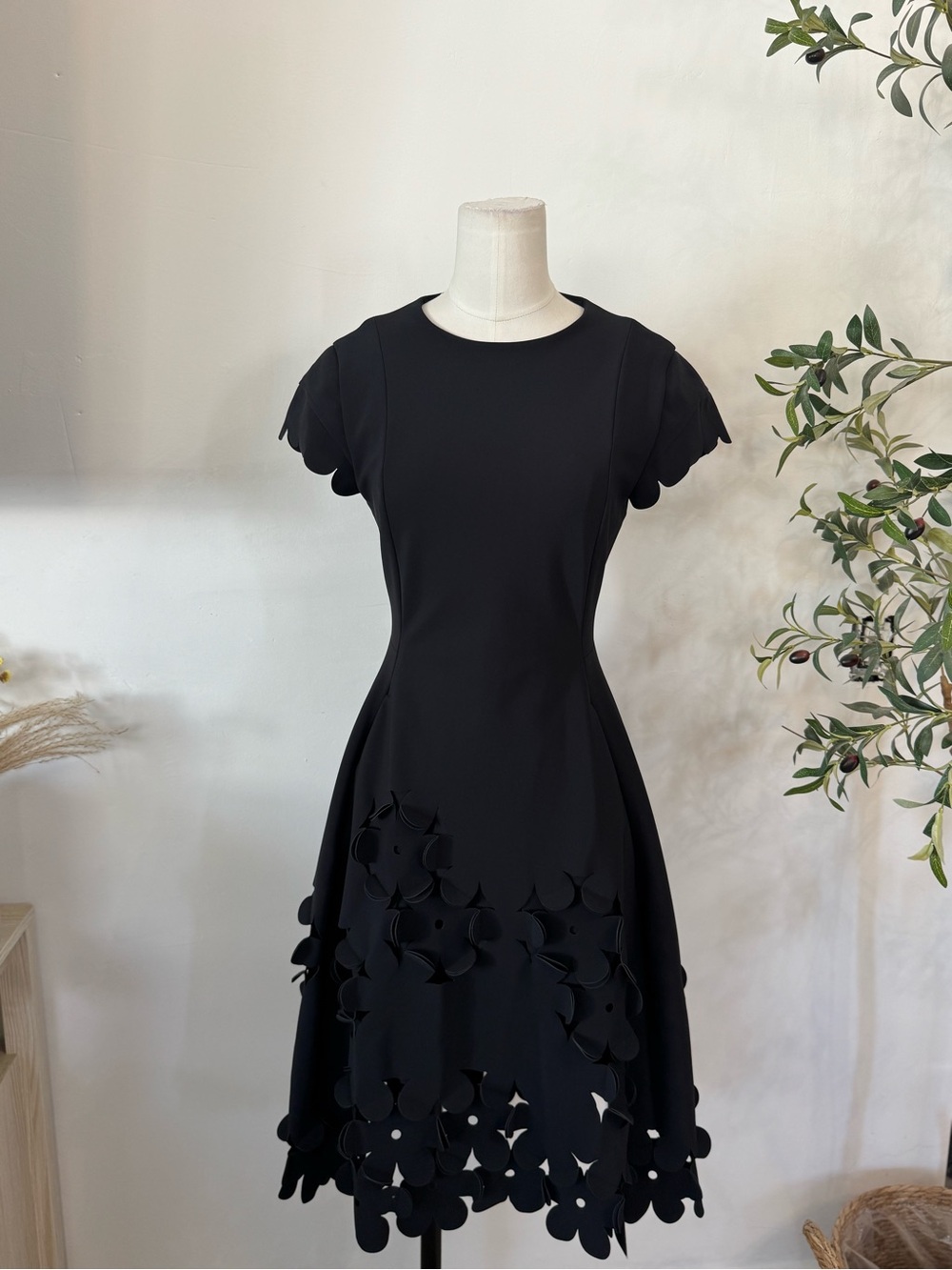 PASKAL Black Floral Laser Cut Fit & Flare Dress Size Small